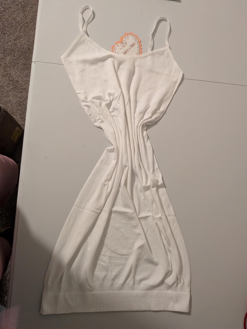 White Ribbed Spaghetti-Strap Mini Dress